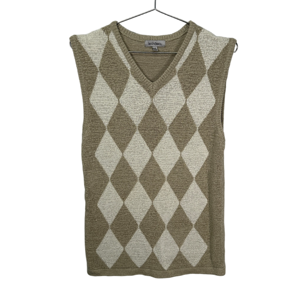 Academic Sweater Vest Le‎ Chateau Knit Beige Sleeveless Top Casual Neutral Large
